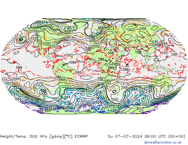 Z500/Regen(+SLP)/Z850 ECMWF zo 07.07.2024 06 UTC