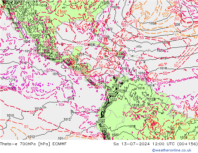Theta-e 700hPa ECMWF za 13.07.2024 12 UTC