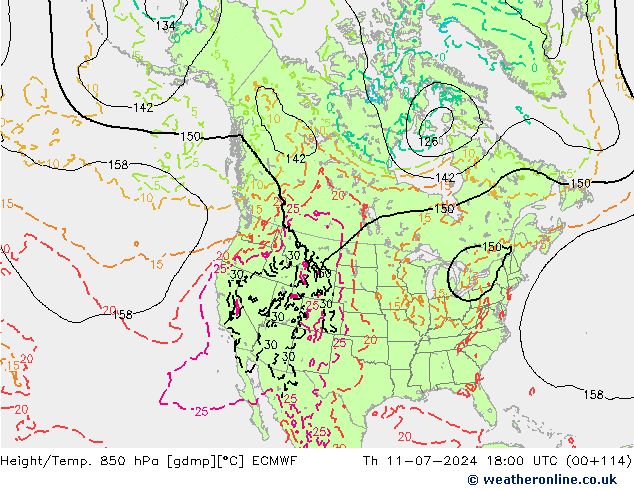Z500/Rain (+SLP)/Z850 ECMWF 星期四 11.07.2024 18 UTC