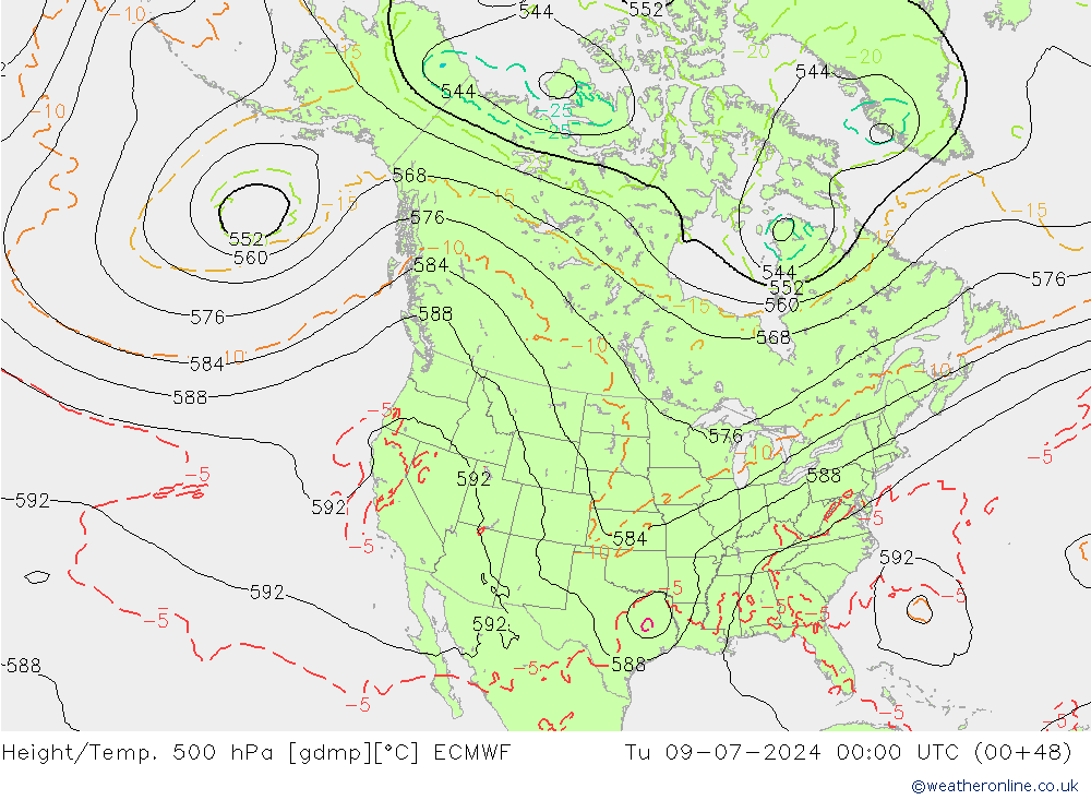 Z500/Rain (+SLP)/Z850 ECMWF 星期二 09.07.2024 00 UTC