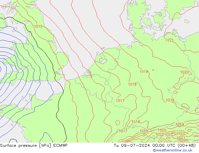 Luchtdruk (Grond) ECMWF di 09.07.2024 00 UTC