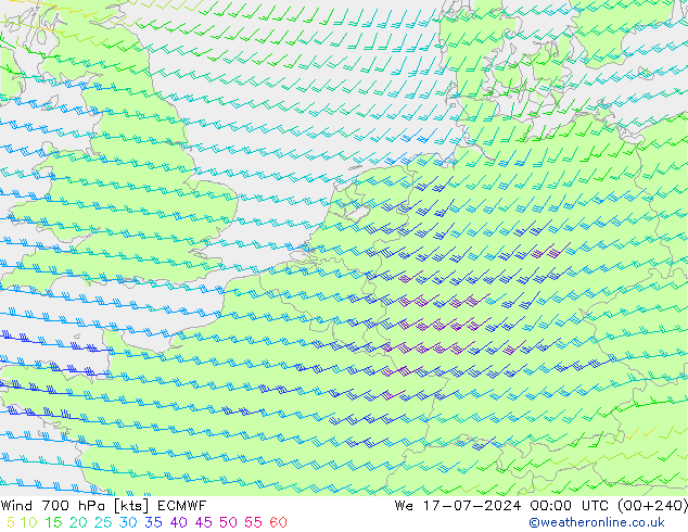 Wind 700 hPa ECMWF wo 17.07.2024 00 UTC