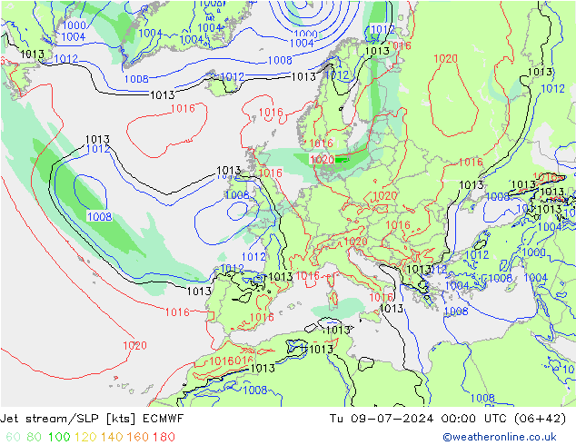 Straalstroom/SLP ECMWF di 09.07.2024 00 UTC