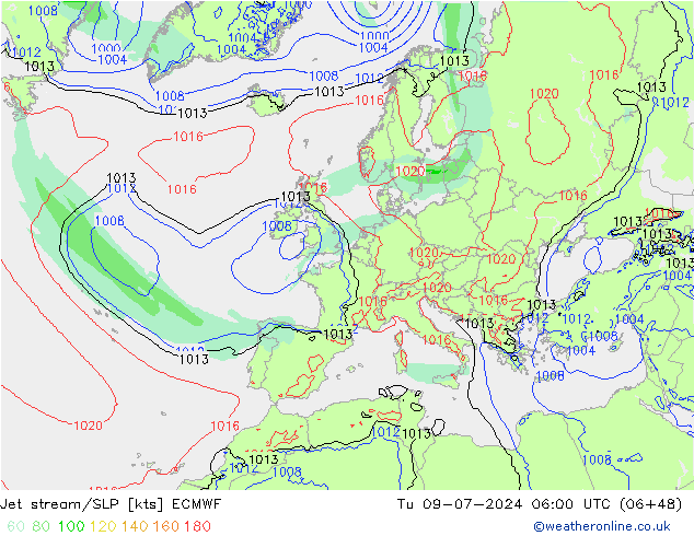 Straalstroom/SLP ECMWF di 09.07.2024 06 UTC