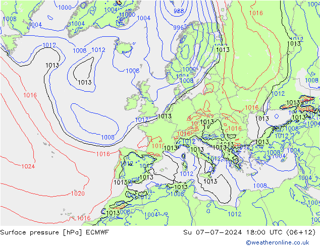 Luchtdruk (Grond) ECMWF zo 07.07.2024 18 UTC