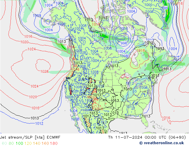 高速氣流/地面气压 ECMWF 星期四 11.07.2024 00 UTC