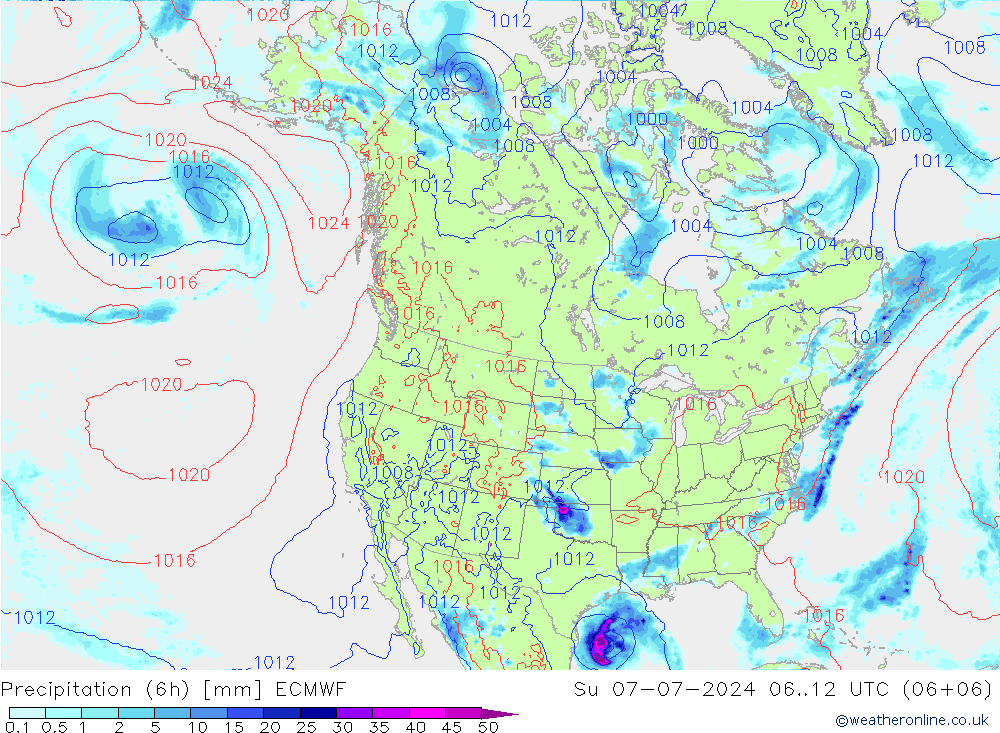 Z500/Rain (+SLP)/Z850 ECMWF 星期日 07.07.2024 12 UTC