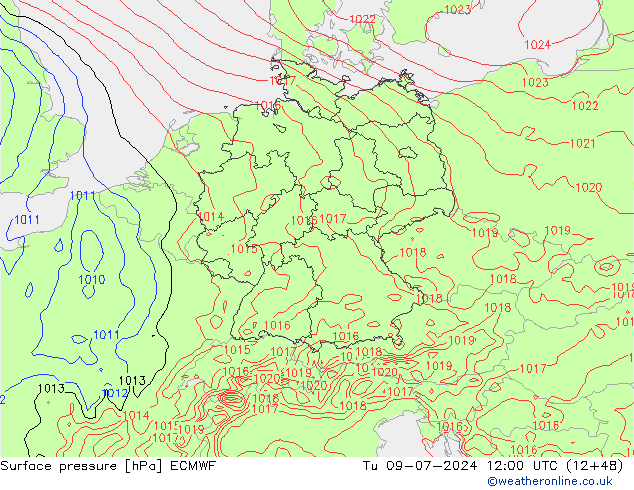 地面气压 ECMWF 星期二 09.07.2024 12 UTC