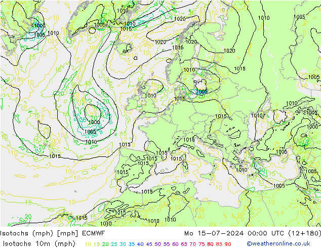 Isotachen (mph) ECMWF ma 15.07.2024 00 UTC