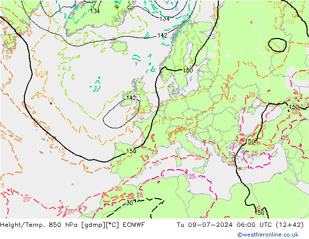 Z500/Regen(+SLP)/Z850 ECMWF di 09.07.2024 06 UTC