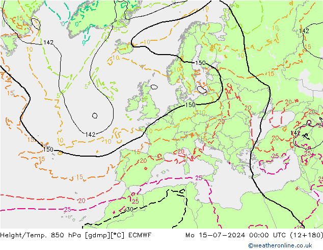 Z500/Rain (+SLP)/Z850 ECMWF 星期一 15.07.2024 00 UTC