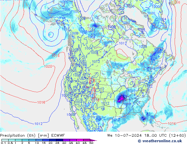 Z500/Rain (+SLP)/Z850 ECMWF 星期三 10.07.2024 00 UTC