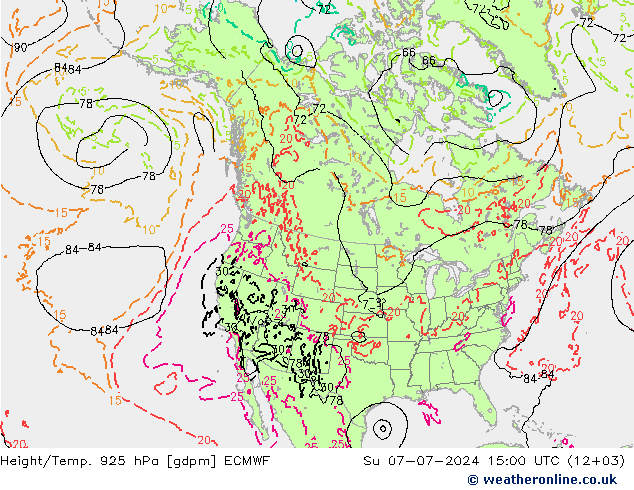 Hoogte/Temp. 925 hPa ECMWF zo 07.07.2024 15 UTC