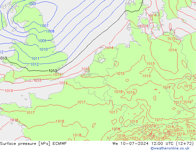 地面气压 ECMWF 星期三 10.07.2024 12 UTC