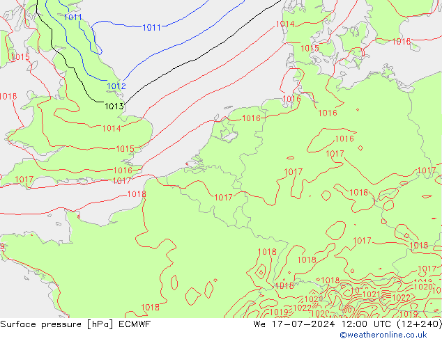Luchtdruk (Grond) ECMWF wo 17.07.2024 12 UTC