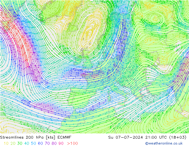 风 200 hPa ECMWF 星期日 07.07.2024 21 UTC