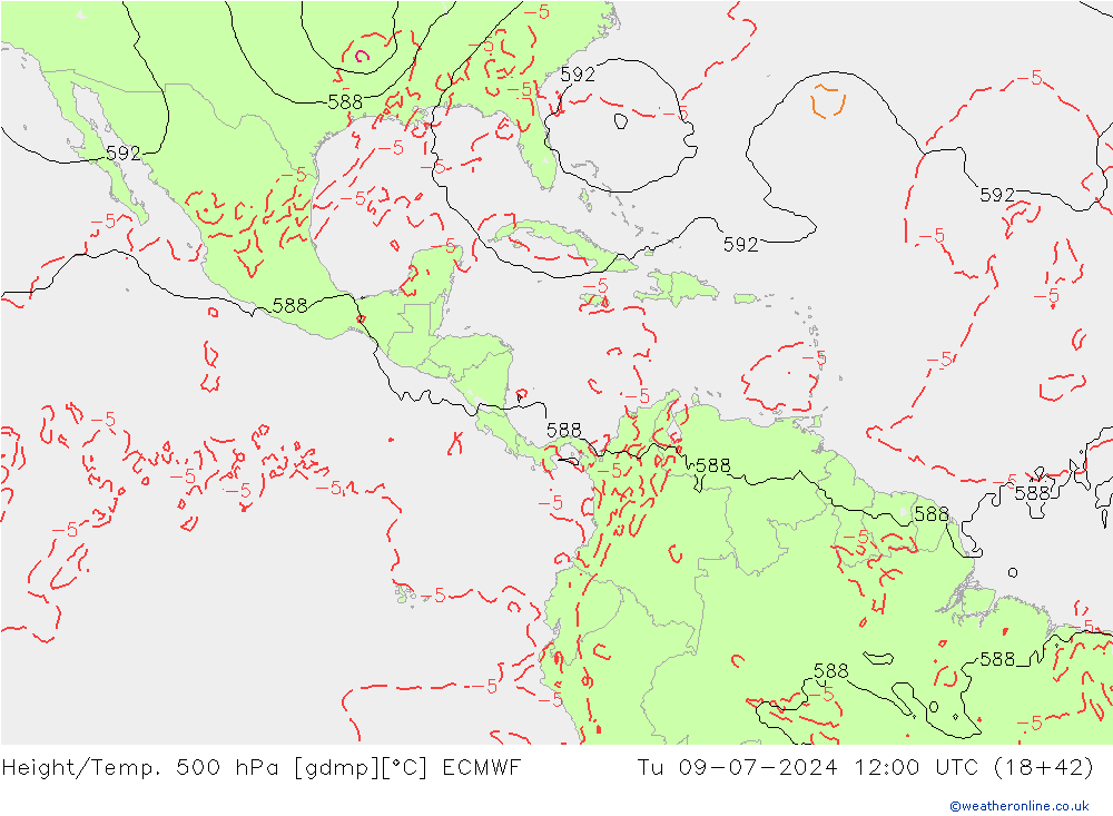 Hoogte/Temp. 500 hPa ECMWF di 09.07.2024 12 UTC