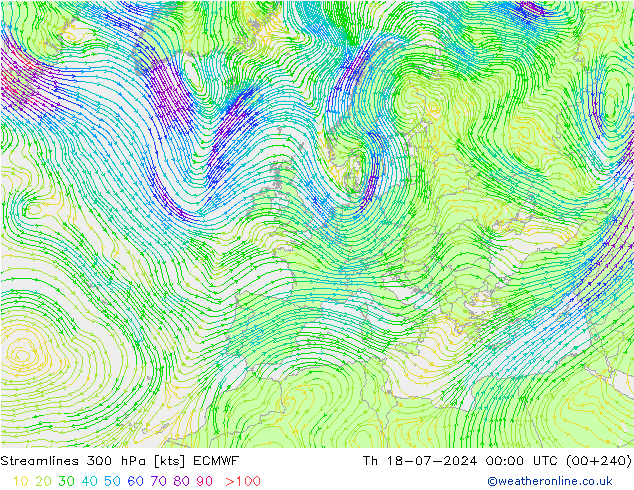 风 300 hPa ECMWF 星期四 18.07.2024 00 UTC