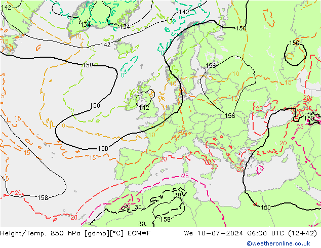 Z500/Rain (+SLP)/Z850 ECMWF 星期三 10.07.2024 06 UTC
