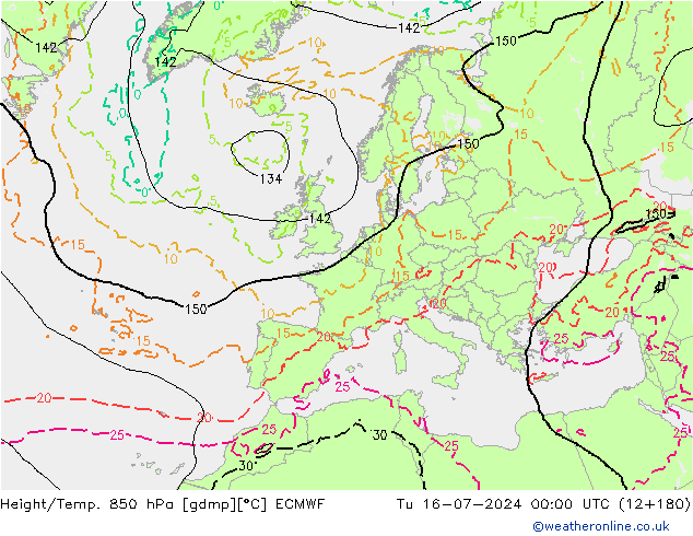 Z500/Rain (+SLP)/Z850 ECMWF 星期二 16.07.2024 00 UTC