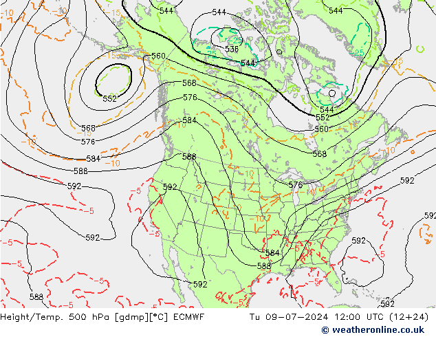 Z500/Rain (+SLP)/Z850 ECMWF 星期二 09.07.2024 12 UTC
