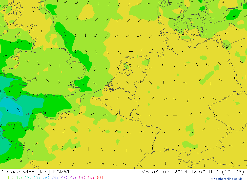 风 10 米 ECMWF 星期一 08.07.2024 18 UTC
