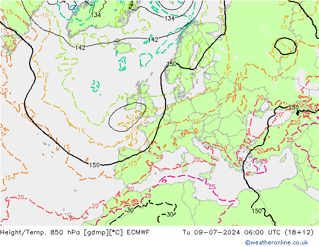 Z500/Regen(+SLP)/Z850 ECMWF di 09.07.2024 06 UTC