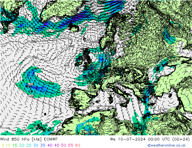 Wind 850 hPa ECMWF wo 10.07.2024 00 UTC