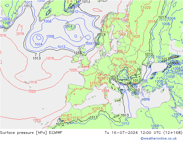 Luchtdruk (Grond) ECMWF di 16.07.2024 12 UTC