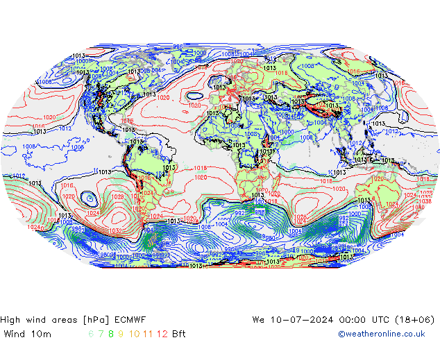 High wind areas ECMWF 星期三 10.07.2024 00 UTC