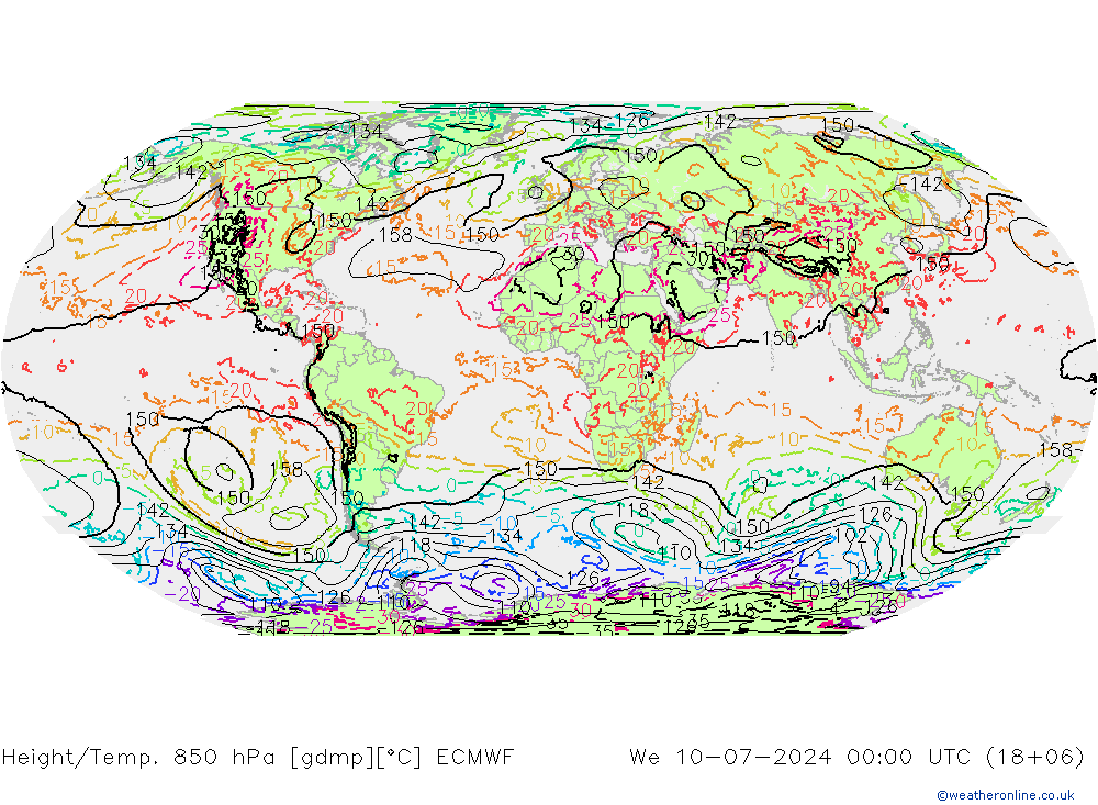 Z500/Rain (+SLP)/Z850 ECMWF 星期三 10.07.2024 00 UTC