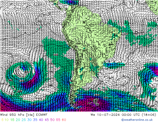 风 950 hPa ECMWF 星期三 10.07.2024 00 UTC