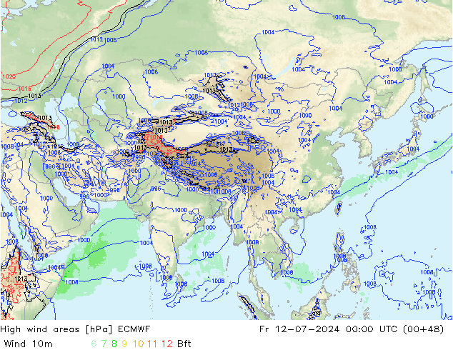 Windvelden ECMWF vr 12.07.2024 00 UTC