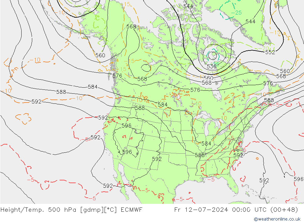 Z500/Rain (+SLP)/Z850 ECMWF 星期五 12.07.2024 00 UTC