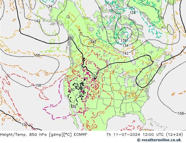 Hoogte/Temp. 850 hPa ECMWF do 11.07.2024 12 UTC