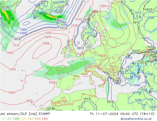 高速氣流/地面气压 ECMWF 星期四 11.07.2024 06 UTC
