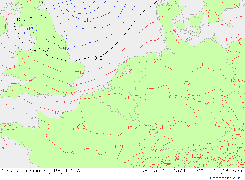 Luchtdruk (Grond) ECMWF wo 10.07.2024 21 UTC