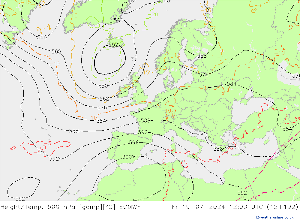 Z500/Regen(+SLP)/Z850 ECMWF vr 19.07.2024 12 UTC