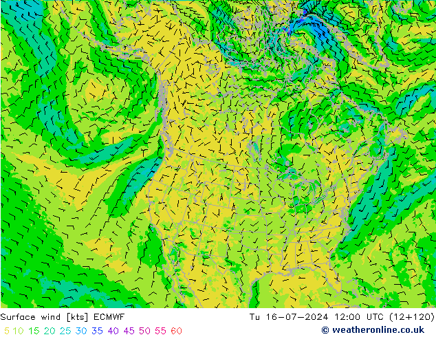 风 10 米 ECMWF 星期二 16.07.2024 12 UTC