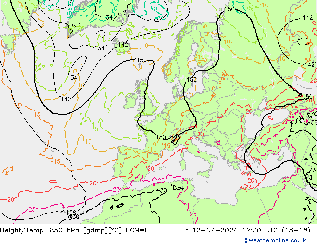 Z500/Rain (+SLP)/Z850 ECMWF 星期五 12.07.2024 12 UTC