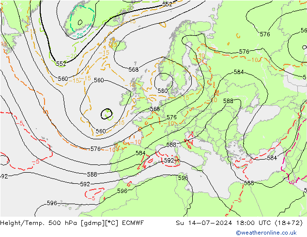 Z500/Regen(+SLP)/Z850 ECMWF zo 14.07.2024 18 UTC