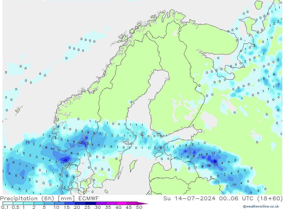 Z500/Rain (+SLP)/Z850 ECMWF 星期日 14.07.2024 06 UTC