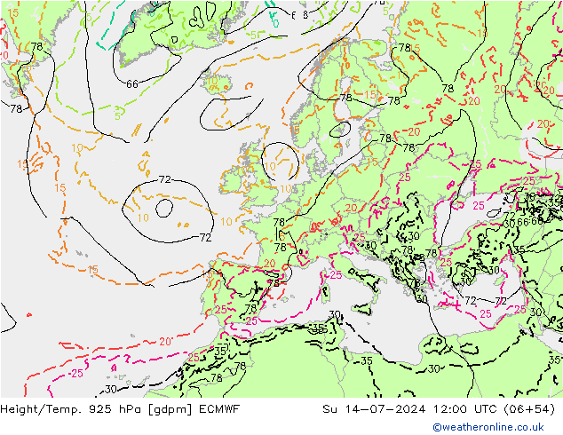Height/Temp. 925 hPa ECMWF 星期日 14.07.2024 12 UTC