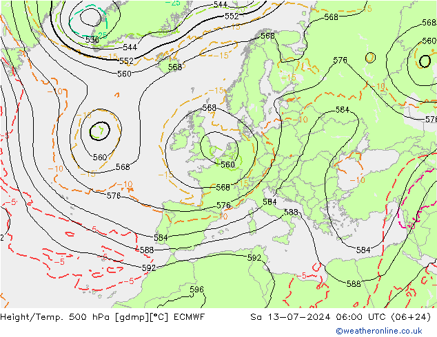 Z500/Regen(+SLP)/Z850 ECMWF za 13.07.2024 06 UTC