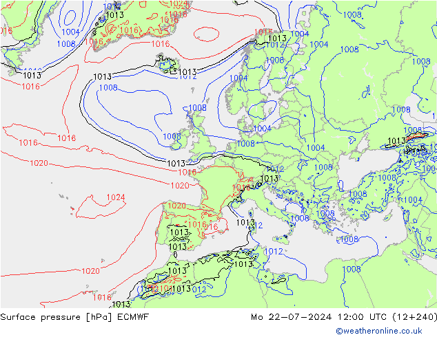 地面气压 ECMWF 星期一 22.07.2024 12 UTC