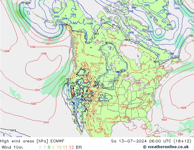 Windvelden ECMWF za 13.07.2024 06 UTC