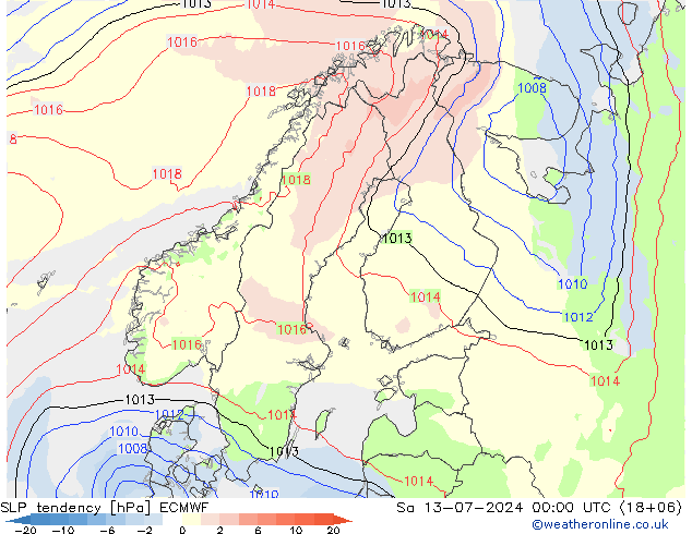 Druktendens (+/-) ECMWF za 13.07.2024 00 UTC
