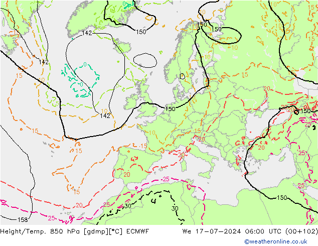 Z500/Rain (+SLP)/Z850 ECMWF 星期三 17.07.2024 06 UTC