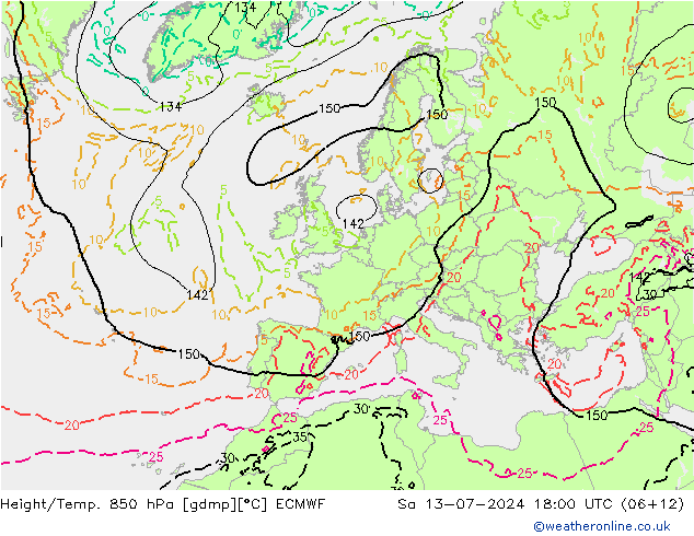 Z500/Rain (+SLP)/Z850 ECMWF 星期六 13.07.2024 18 UTC