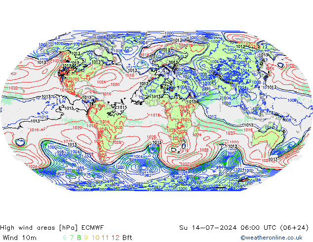 High wind areas ECMWF 星期日 14.07.2024 06 UTC